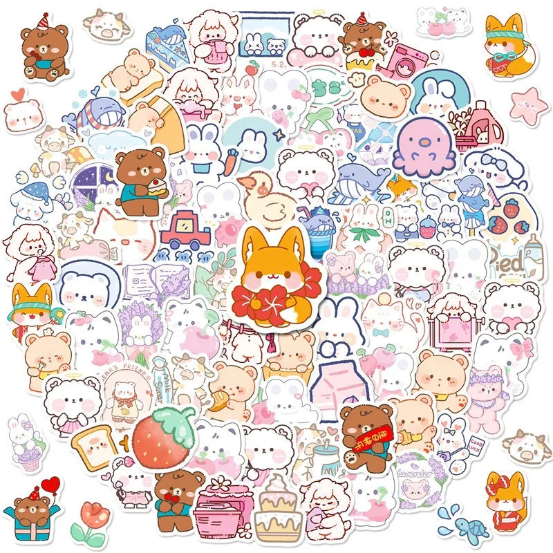 10/30/50/100PCS Kawaii Fresh Bear PVC Sticker Aesthetic Children\'s Korean Stationery School Supplies Decoration Scrapbooking