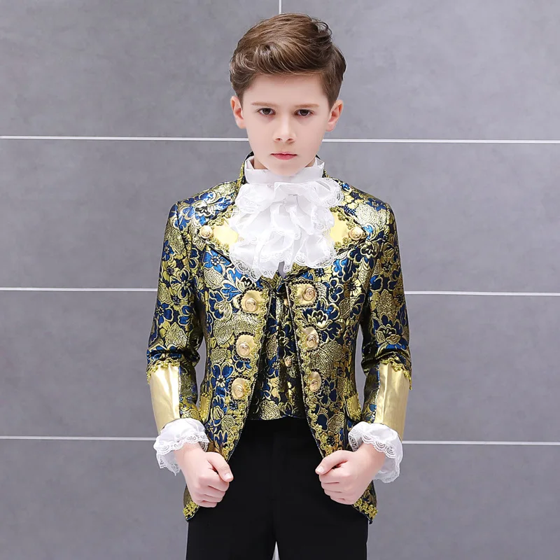 

Victorian Prince King Costume Kid Boys Formal Dress Outfit Noble Retro Blazer Suits Court Jacket Halloween for Child Coat Royal