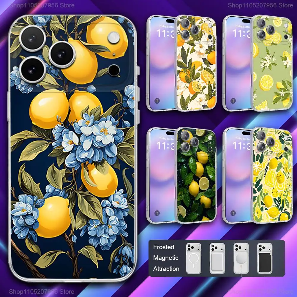 

Flower Leaves Lemon Art Phone Case For iPhone 11,12,15,14,13,17,16,Pro,Plus,E,Max,Air,Mini Magnetic Frosted Cover