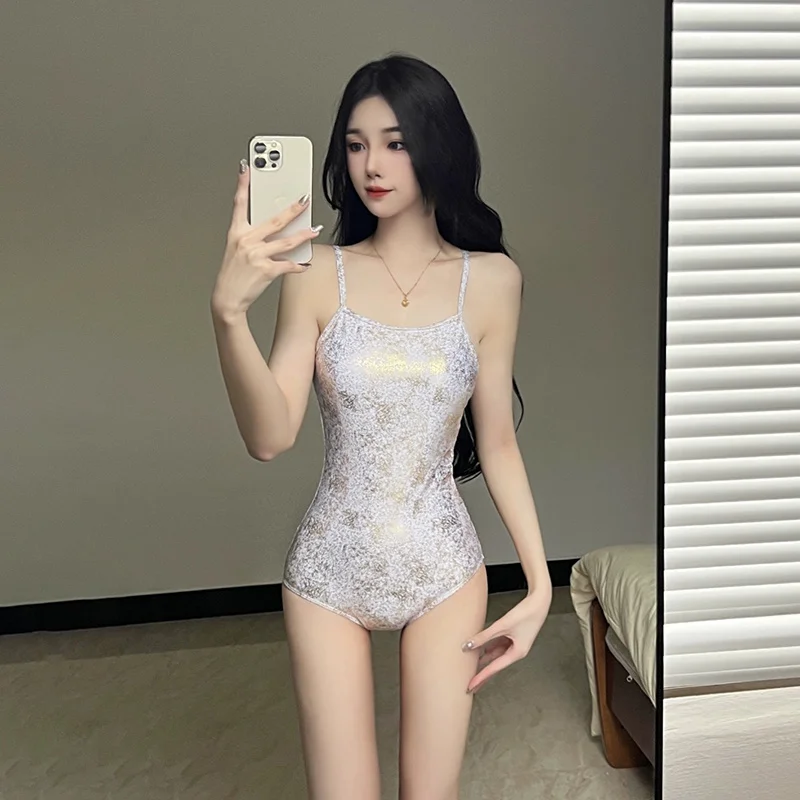 Korean Style Women One Piece Swimsuit Ethereal Goldfish Print Backless Beachwear Tummy Control Bathing Suit For Hot Spring