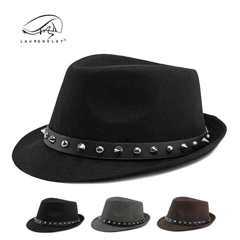 

Classic Woolen Fedora Hat Men's Ladies New Rivet Hat Gentlemen's Hat British Vintage Bowler Hat Women's Youth Fashion