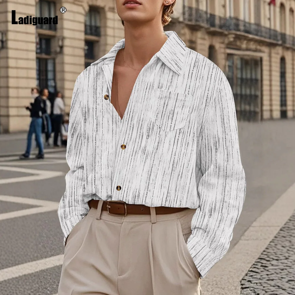 Men's Stand Pocket Casual Shirts Clothing 2024 England Style Vintage Striped Blouse Men Elegant Fashion Basic Tops Shirt blusas