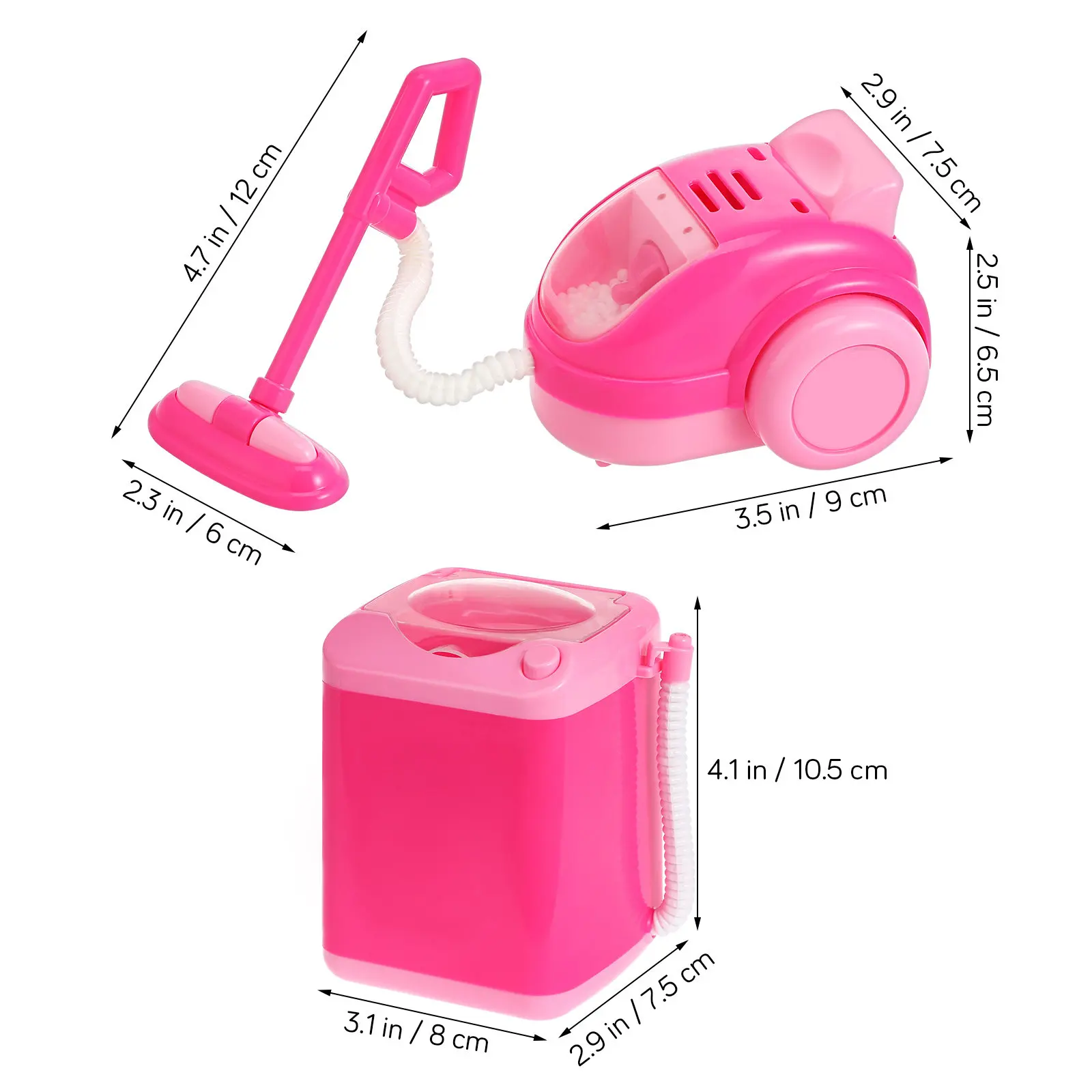 Mini Cleaning Appliance Toy Set for Kids Spinning Washing Machine Working Vacuum Cleaner Pretend Play Gift