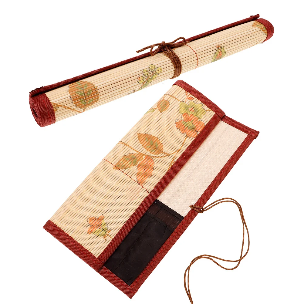 

2Pcs Vintage Calligraphy Brush Roll Durable Bamboo Roll-Up Design for Organized Storage Beginners Professionals Travel Home