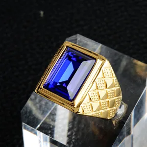 Merek Mewah Cincin Batu Persegi Biru Kristal Besar untuk Pria Warna Emas Pola Geometris Baja Tahan Karat Cincin Kawin Pesta Perhiasan 12 opal biru penjualan terbaik - №