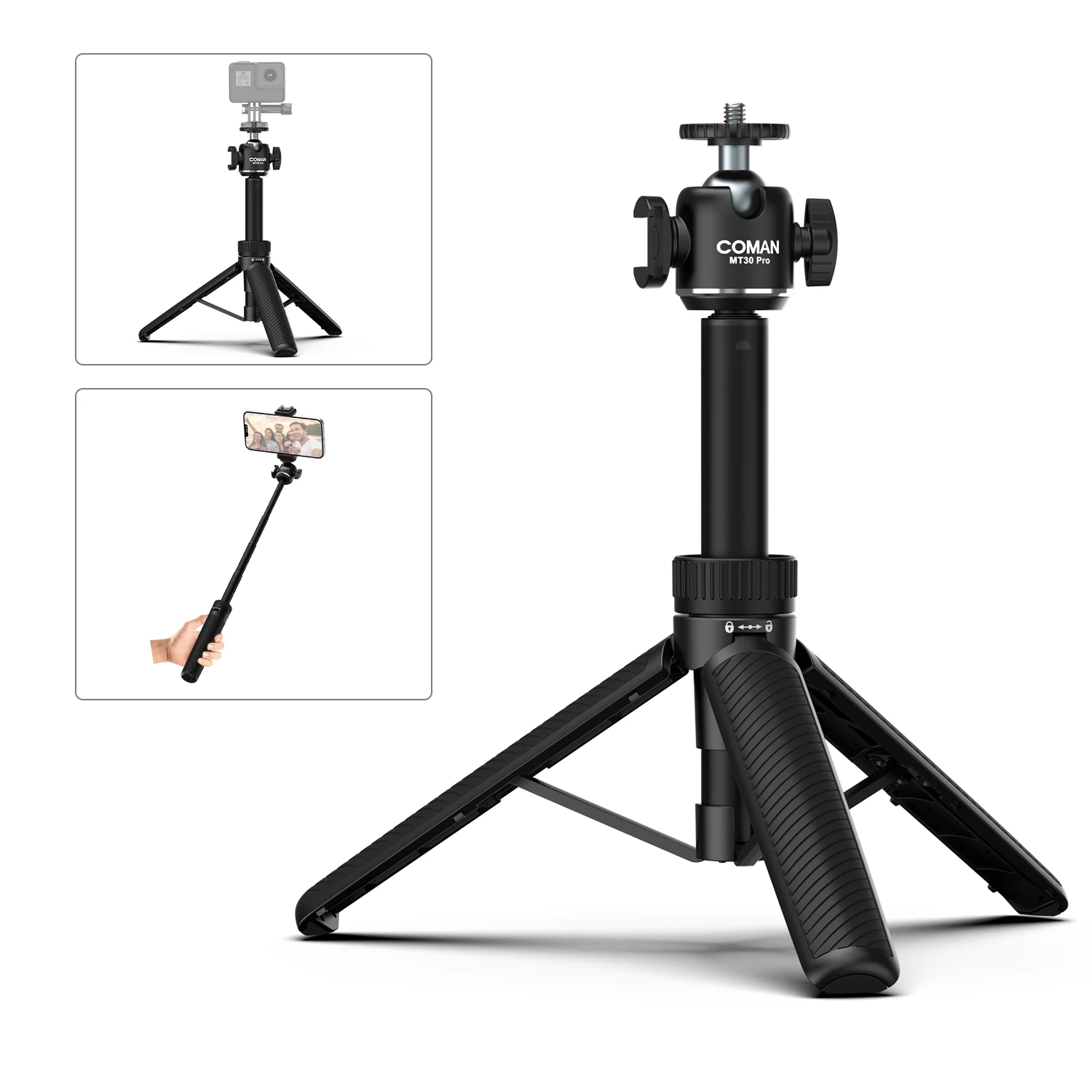 

COMAN MT30 Pro 61cm Extendable Phone Tripod Stand Universal Clamp Compatible with For iPhone Samsung Huawei Xiaomi DSLR Camera