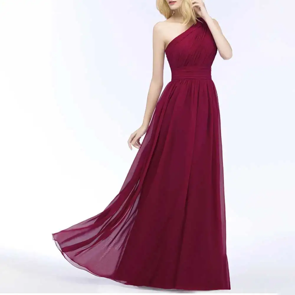 

Elegant One-Shoulder A-Line Ruffled Chiffon Evening Dress for Women Formal Prom Party Dress | Bridesmaid's Dresses فساتين سهرة