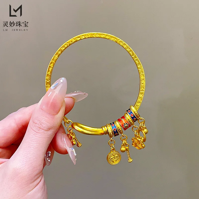 

9999 24K real gold luxury jewelry four-sided wealth bracelet women's opening new Chinese gift