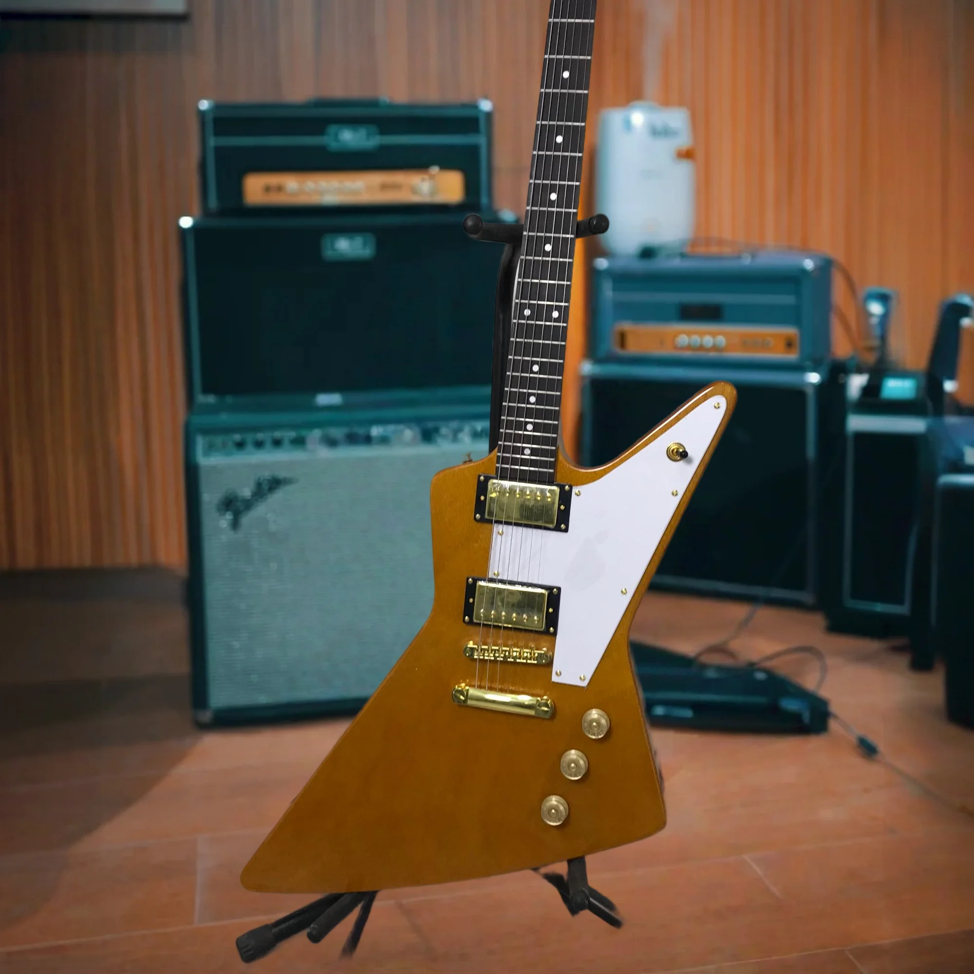 E Alien Electric Guitar White Guard Natural Finish HH Pickups Mahogany Stage-Ready Rock Machine Gift