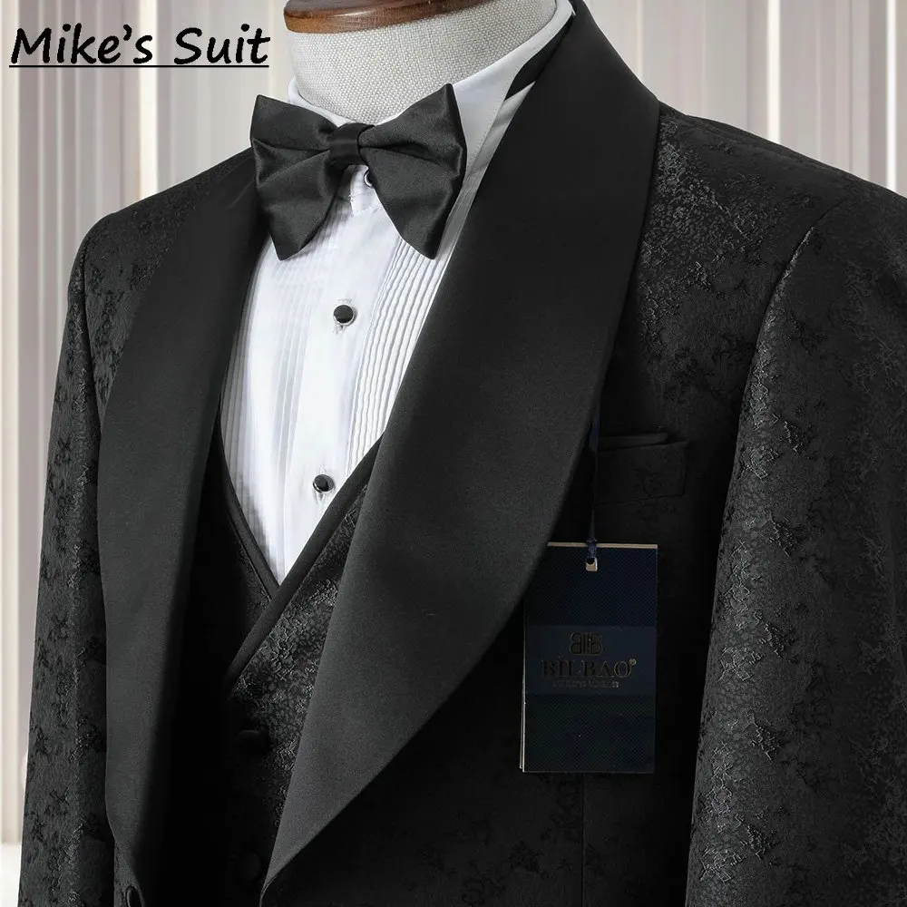 Newest Jacquard Men's Business Suit For Wedding Groom Wear Prom Man Suits Blazer 3 Pieces Set Jacket+Vest+Pant