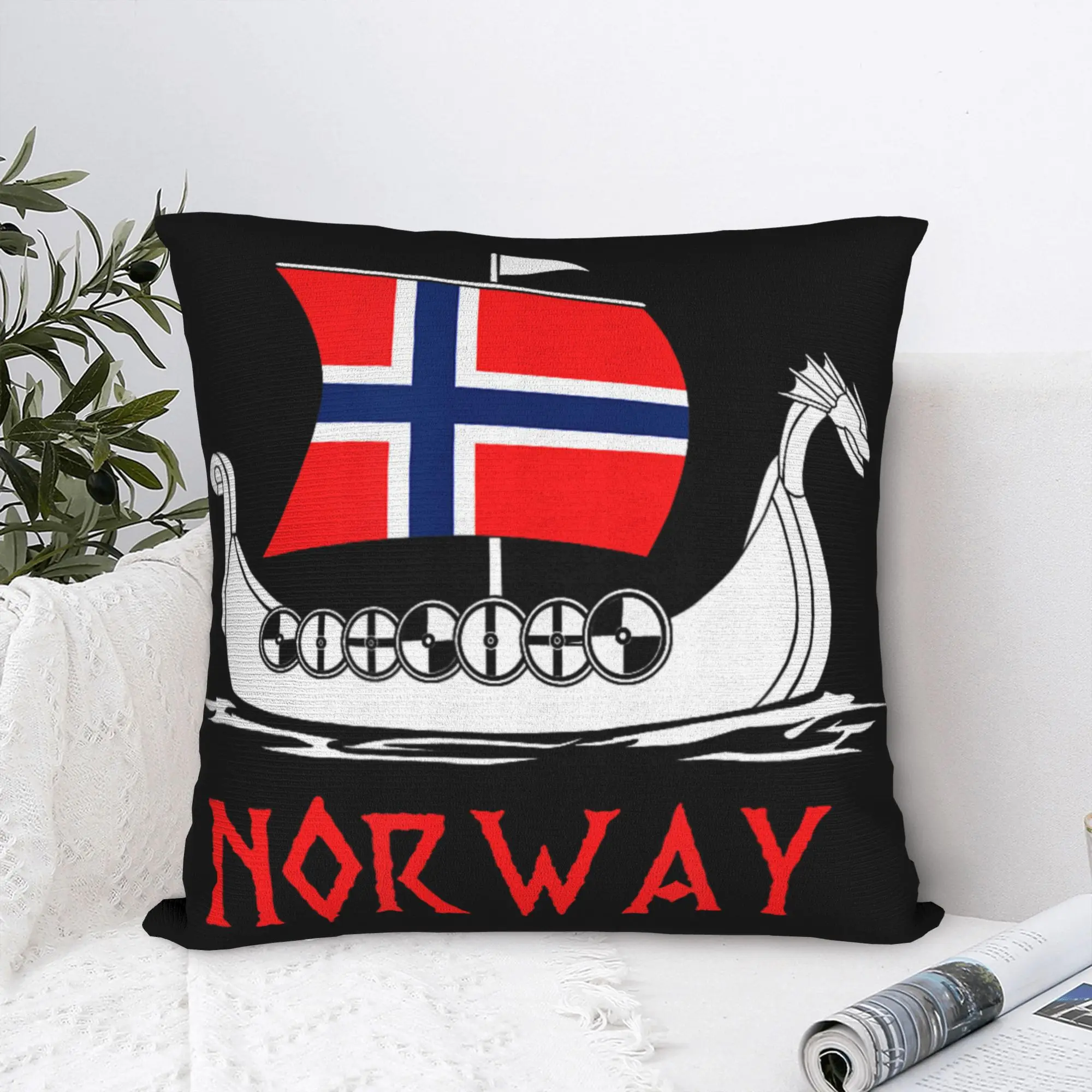 Norwegian Vikinges Ship Flag Boat Norway Pillowcases  Fashion Pillow Case For Living Room Chair Soft Pillow Cover
