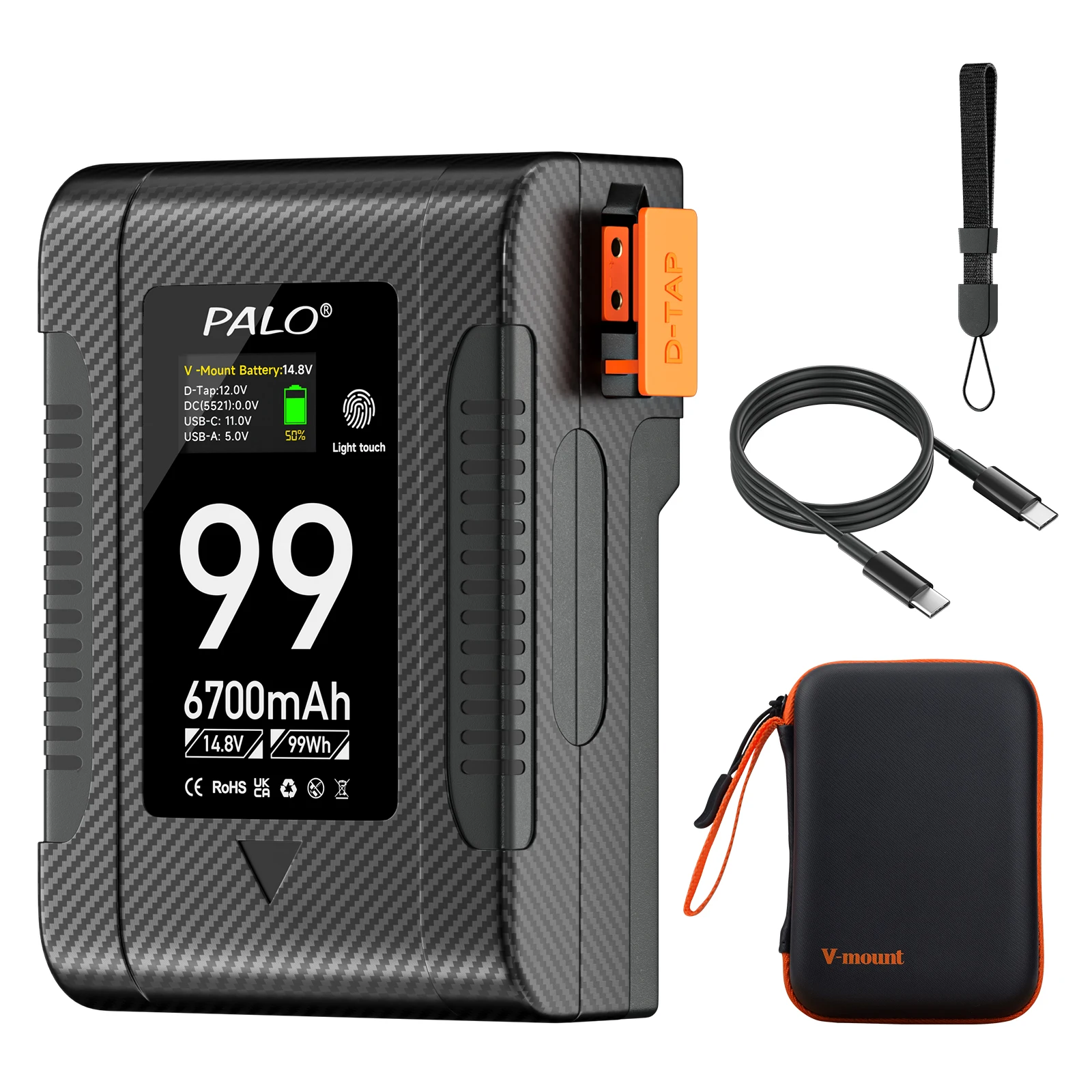 BP-229 V Mount Batterij V Lock BP Draagbare Bateria met PD 65W Snellaadkabel voor Sony Camcorder Camera Videolamp Blackmagic
