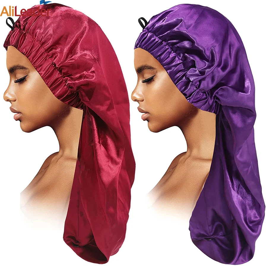 Long Satin Bonnet Sleep Cap Adjustable Buckle Hair Care Head Cover Bonnet Soft Elastic Satin Night Sleep Cap For Women Silk Cap