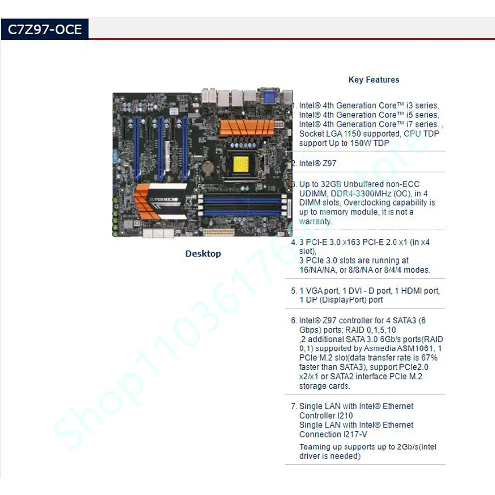 C7Z97-OCE For Supermicro Desktop Motherboard 4th Generation i3 i5 i7 Series LGA1150 DDR4 PCI-E 3.0 SATA3