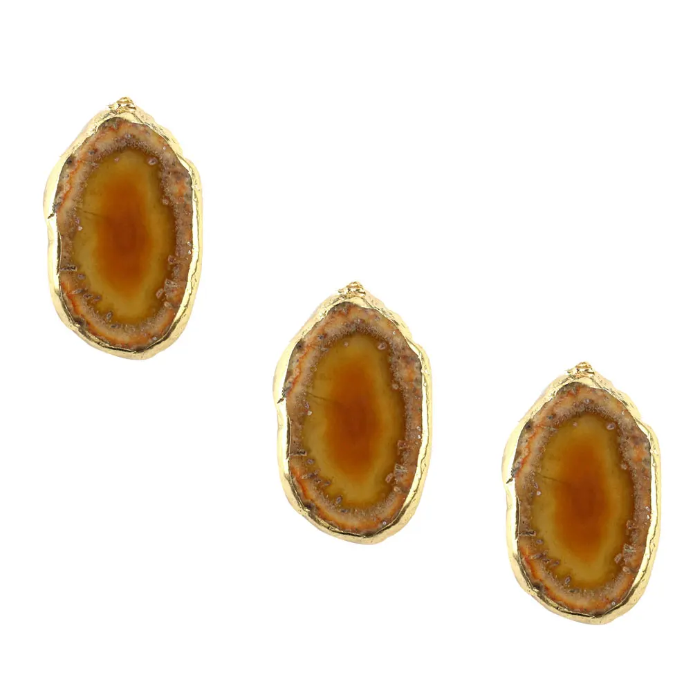 

3 Pcs Gold-wrapped Agate Hanging Decoration DIY Pendant Jewelry Necklace Stone Charm Accessories