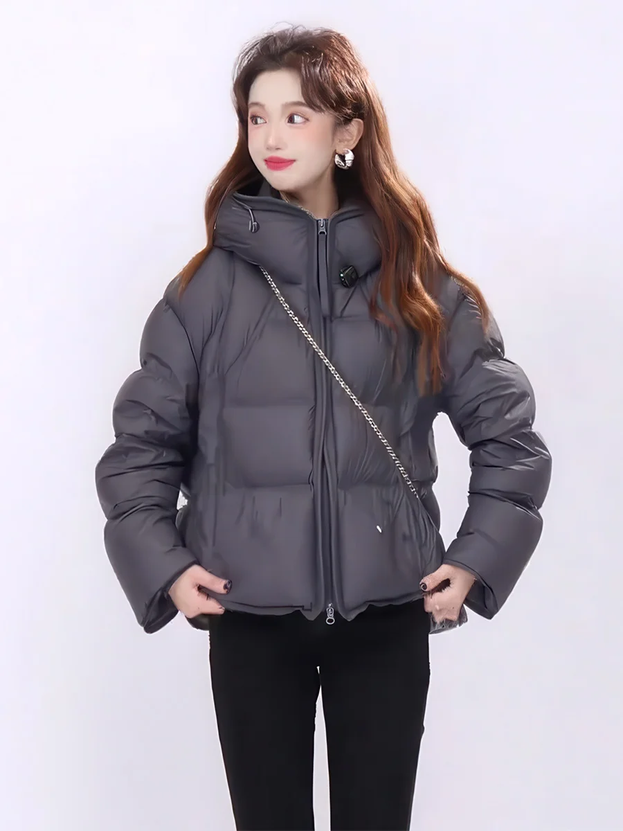 

Женская черная пуховая куртка-пуховик с капюшоном в корейском стиле, теплая зимняя утолщенная повседневная куртка-пуховик
