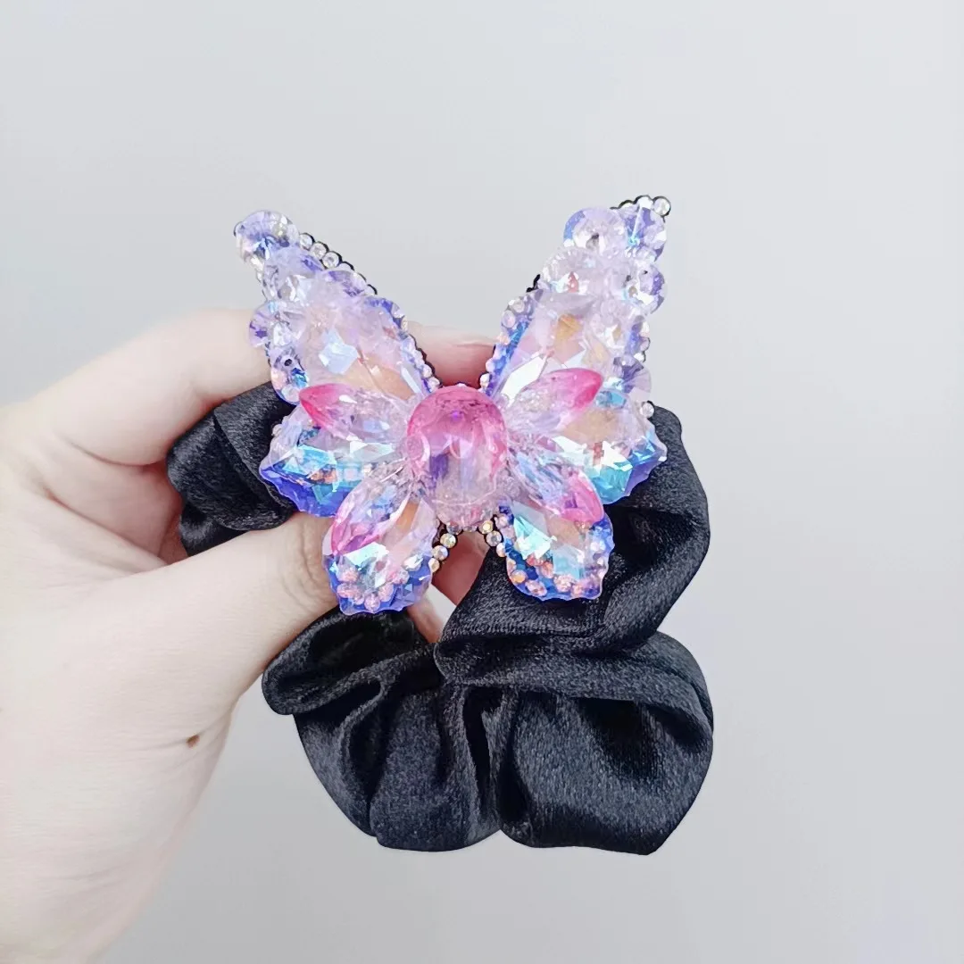 New flannel lap crystal butterfly high-end hair bands hair rope tied hair headwear hair e. hair light and decoration