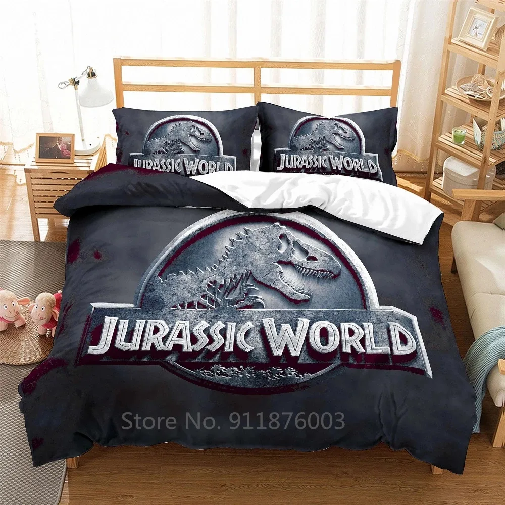 Jurassic World Dinosaur Black Microfiber Bedding Set 3Pcs Single Double Full Queen Duvet Cover with Pillowcase Boy Holiday Gift