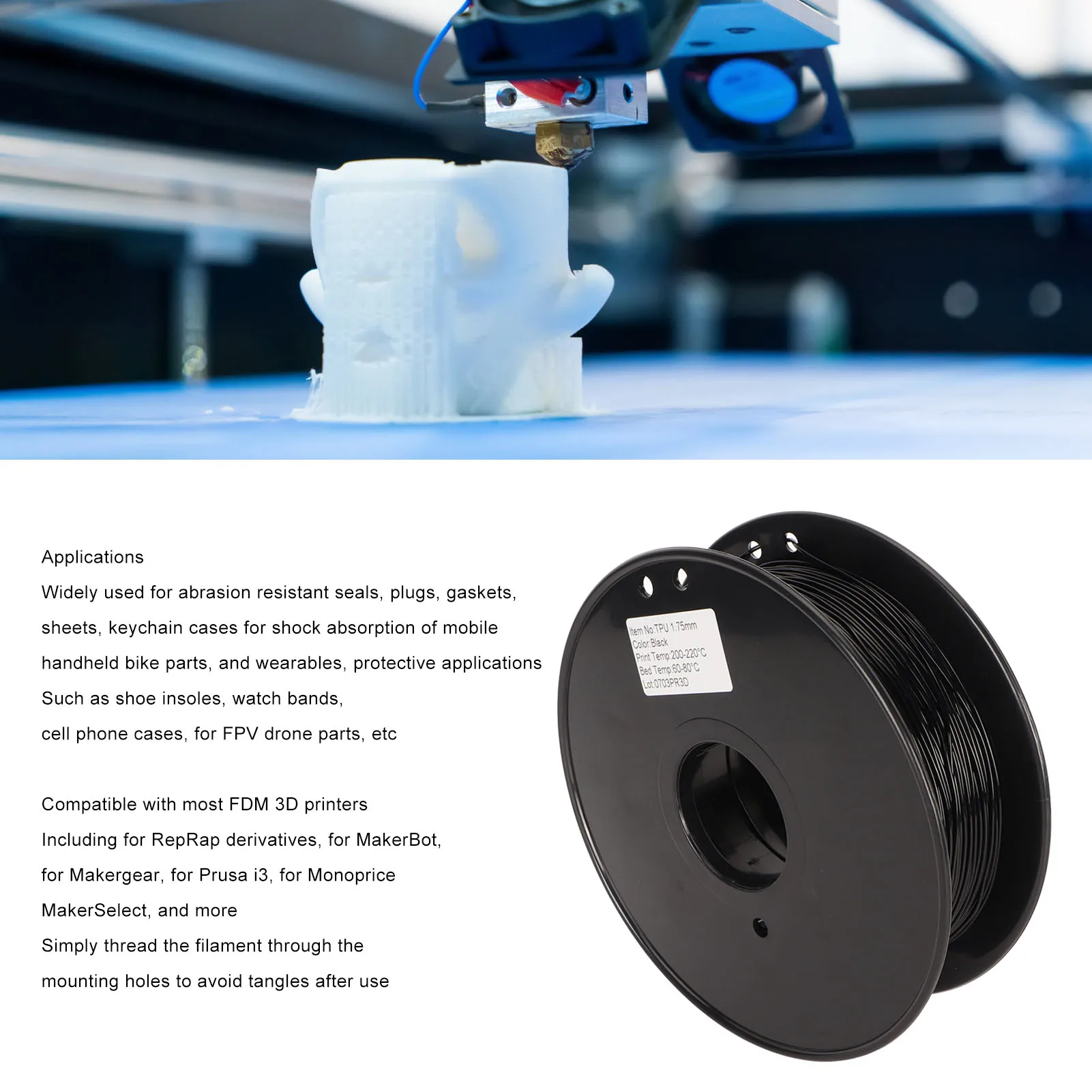 

Нить ТПУ 1,75 мм 95A Гибкая высокоскоростная нить 8 кг 1,8 фунта для 3D-принтера для большинства принтеров Гибкая нить ТПУ