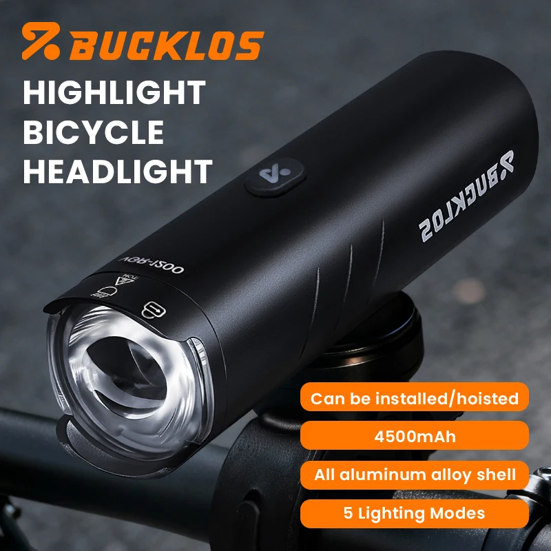 Lampe de vélo BUCKLOS 1500 lumens, lampe avant de vélo 4500 mAh, phare de vélo rechargeable, phare de vélo en alliage d'aluminium
