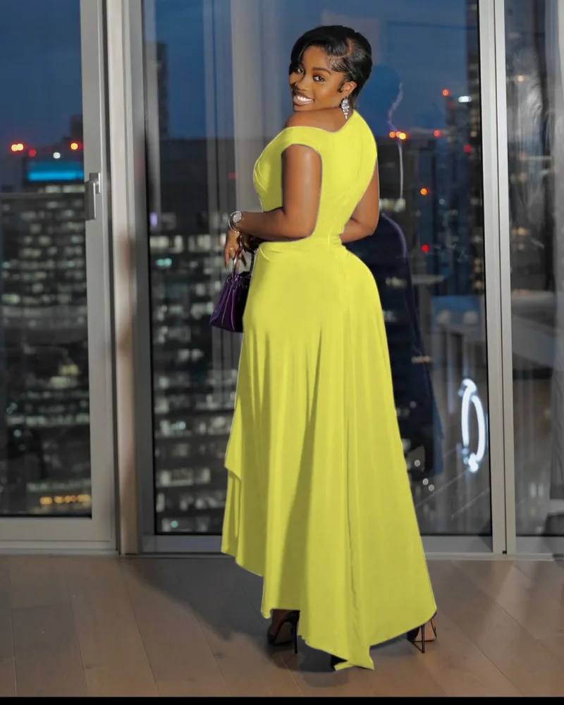 Einschultriges Hochzeitsgast-Maxikleid für Damen mit geraffter Taille, Afrikanisches Meerjungfrau-Abendkleid, Sommerliches Übergrößen-Festkleid – Detail 22