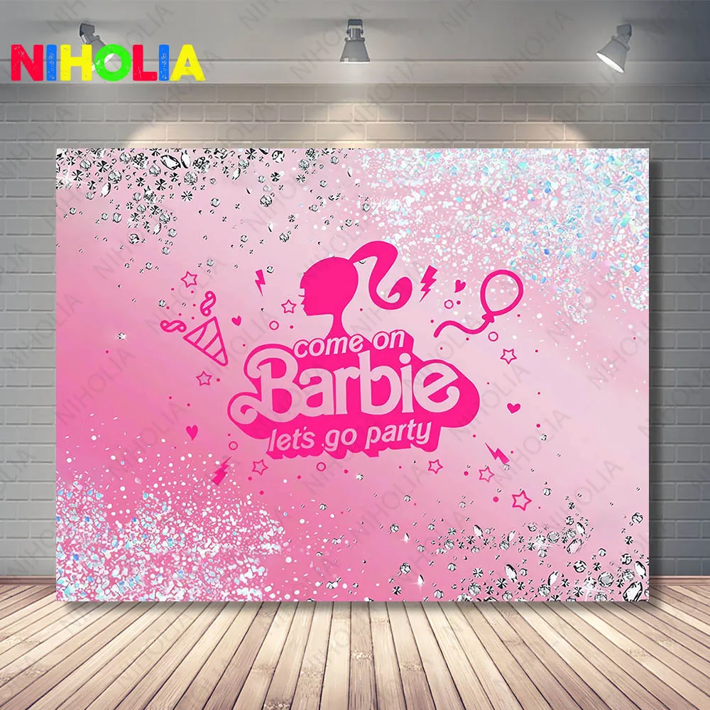 MINISO Barbie Photo Backdrop Girls Birthday Party Decoration Pink Photography Background Baby Shower Banner Booth Props