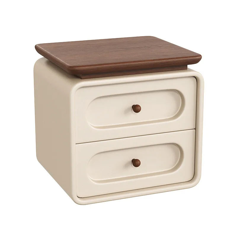 Medieval bedside table Household bedroom 2026 hot sale cream light luxury high-end solid wood small bedside storage cabinet