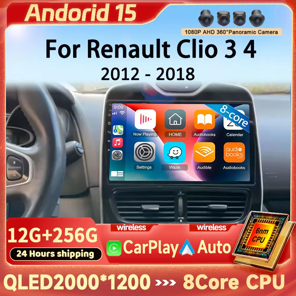 10 polegadas para renault clio 3 4 2012 - 2015 2016 - 2018 android 15 auto carplay rádio do carro vídeo multimídia player áudio estéreo gps