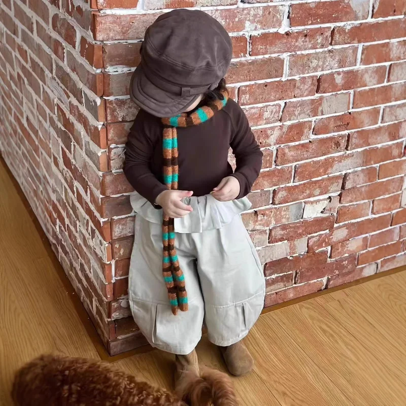 Spring and Autumn Girls' Outfits, Stylish Baby Clothing, Children's Unique Fashionable Brand OutfitsTRuffled shirt and cropped c