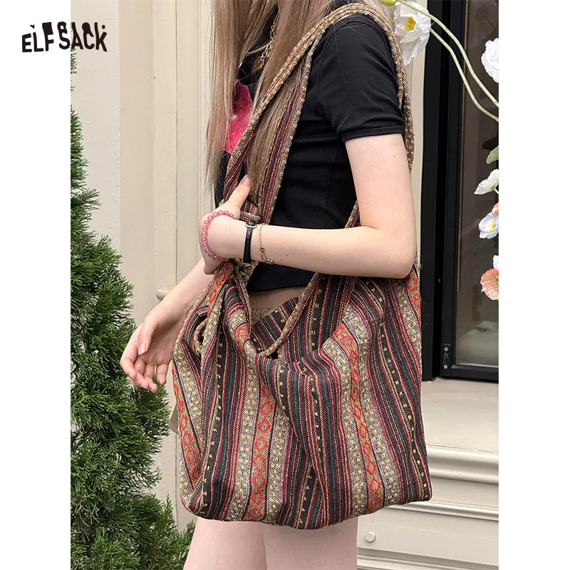 

ELFSACK 2025, осенние новые поступления, тканая сумка через плечо с богемным принтом, сумка-тоут в этническом стиле для женщин