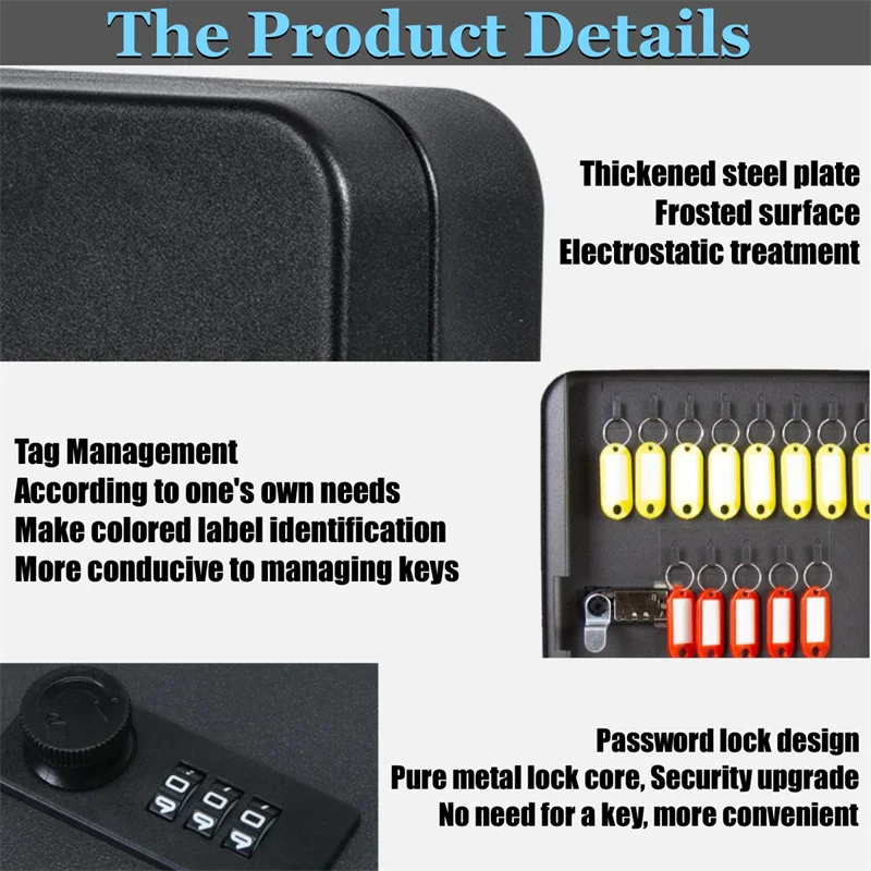 金メッキキー収納ボックス,ファミリースペアキー管理,ミニ金庫,車用パスワードボックス,壁掛け式金属ボックス,20ビット