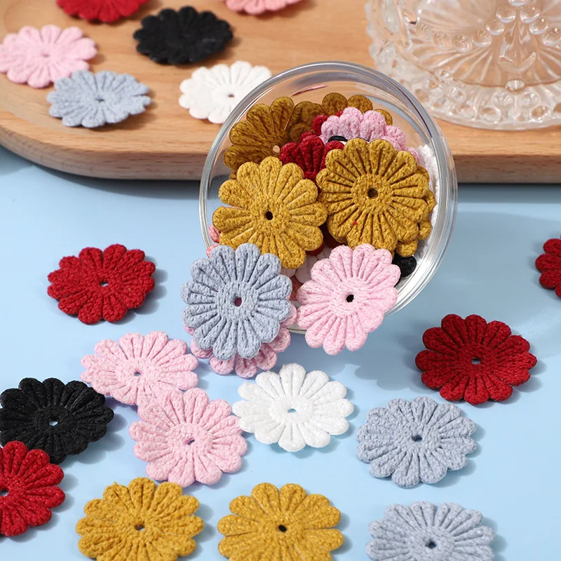 70Pcs 3CM Double Side Crochet SunFlower Appliques For DIY Hair Clip Accessories  Garment Headwear Bag Decor Patches