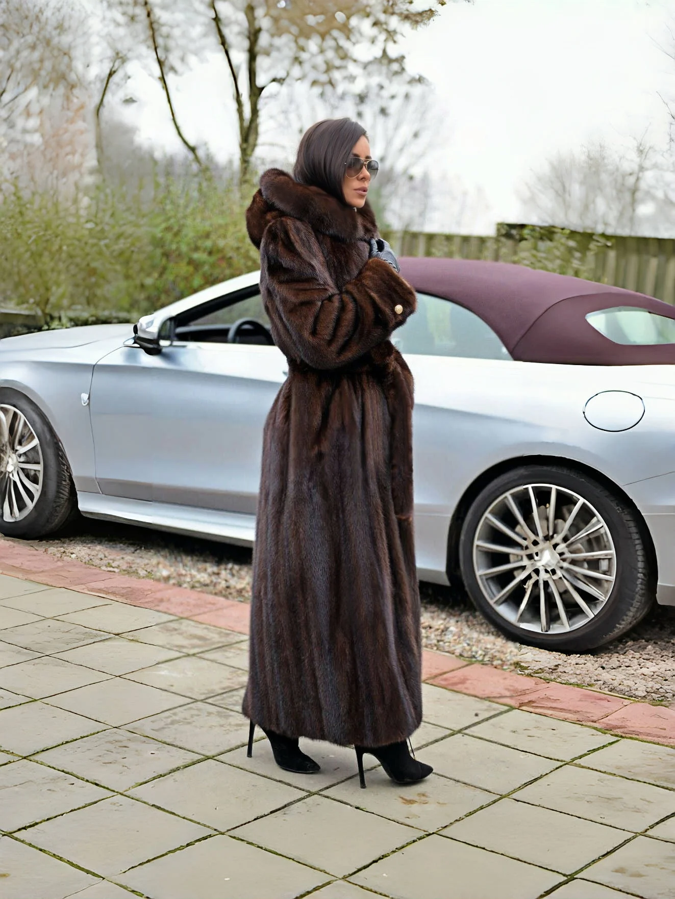 Women's Dark Brown Faux Mink Fur Hooded Coat 2025 Winter Long Length Belted Warm Luxury Jacket for Daily Party Streetwear - view 5