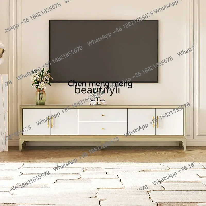 X Solid wood TV cabinet living room household cream wind floor low cabinet white floor cabinet locker