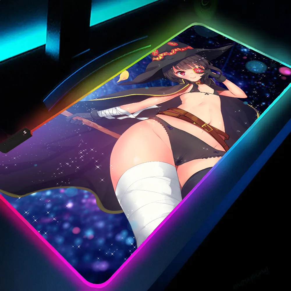 1pc KONOSUBA -God's Blessing On This Wonderful World! Mat XXL RGB Gaming Mouse Pads HD Black Gamer Accessories Large LED