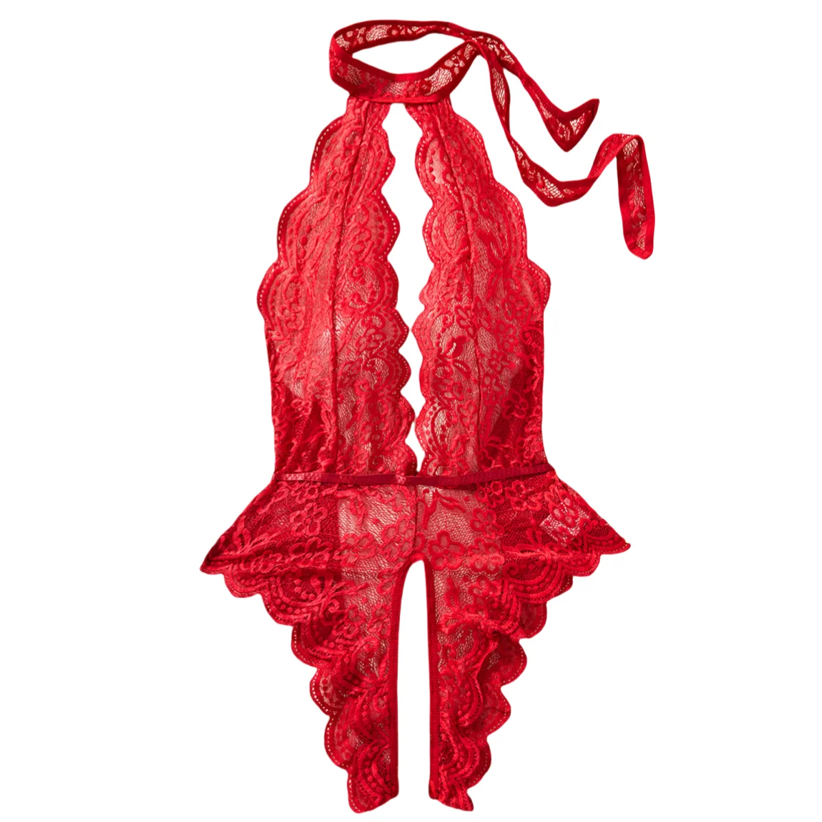 Red Lingerie Lace Underwear Deep V Lace Bodysuit for Women Female Elegant
