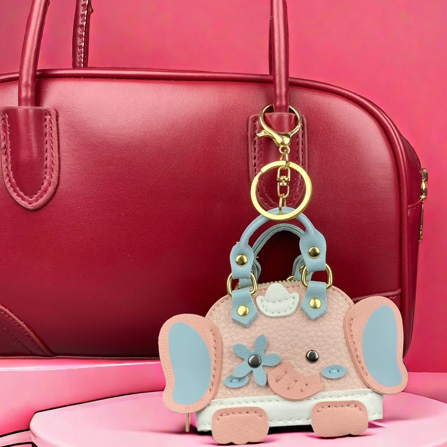Adorable Elephant Mini Bag Charm, Macaron Colors Small Pouch for AirPods, Keys & Lipstick, Multi-function Keychain Bag Organizer