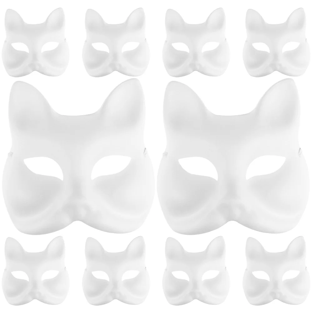 10 Pcs Hand Painted Pulp Masks White Facial DIY Masquerade Japanese Fox Blank Cat Miss