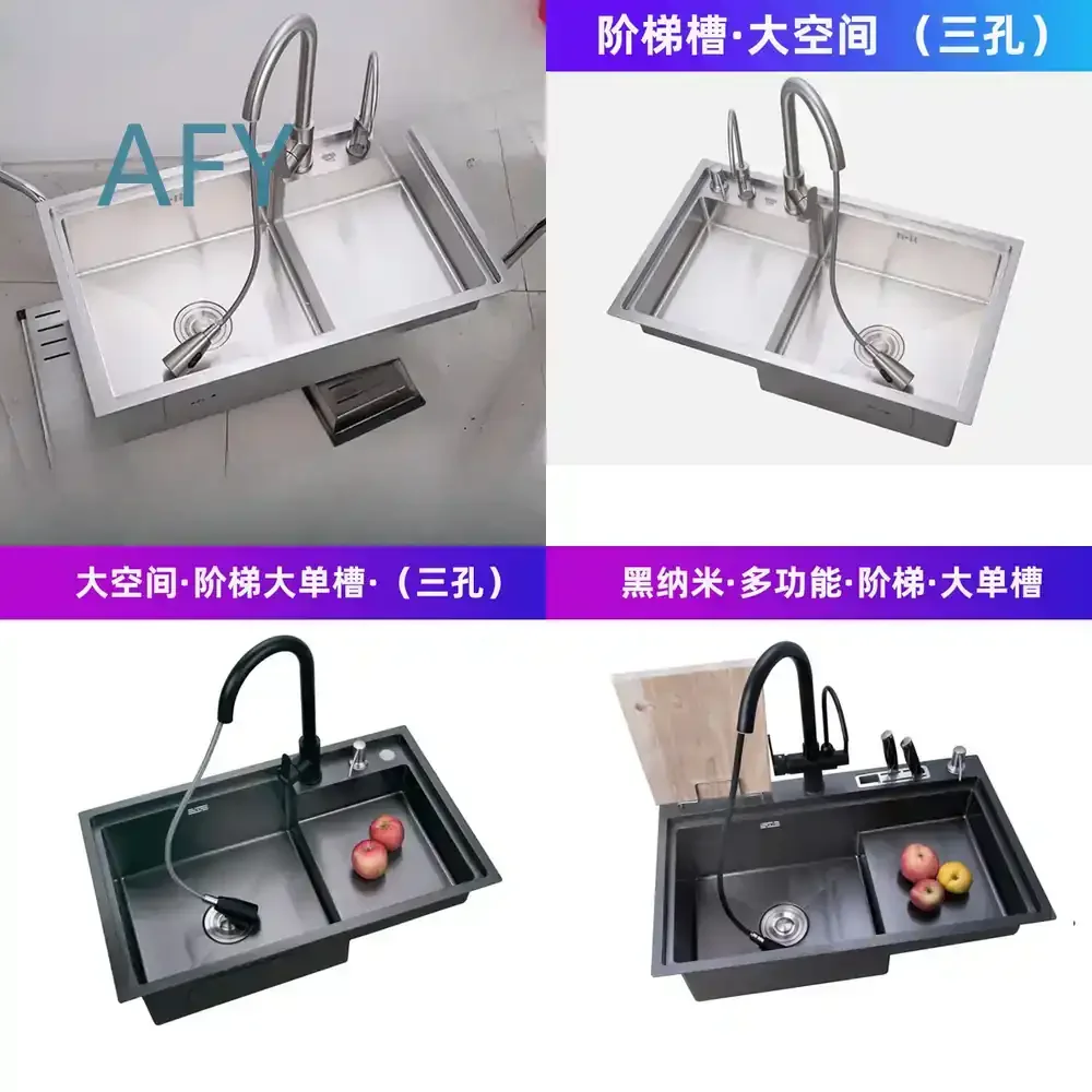 Stepped Sink for Kitchen Vegetable Basin Large Single Tank Thickened SUS304 Stainless Steel Farmhouse Sink Drop-in Undermount