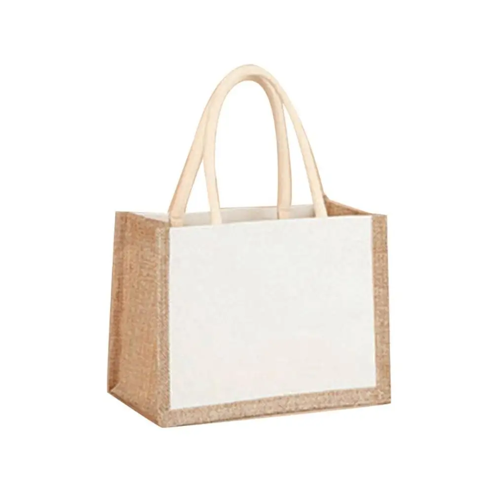 

Burlap Tote Shopping Bag Reusable Grocery Storage Organizer Handbags (L)