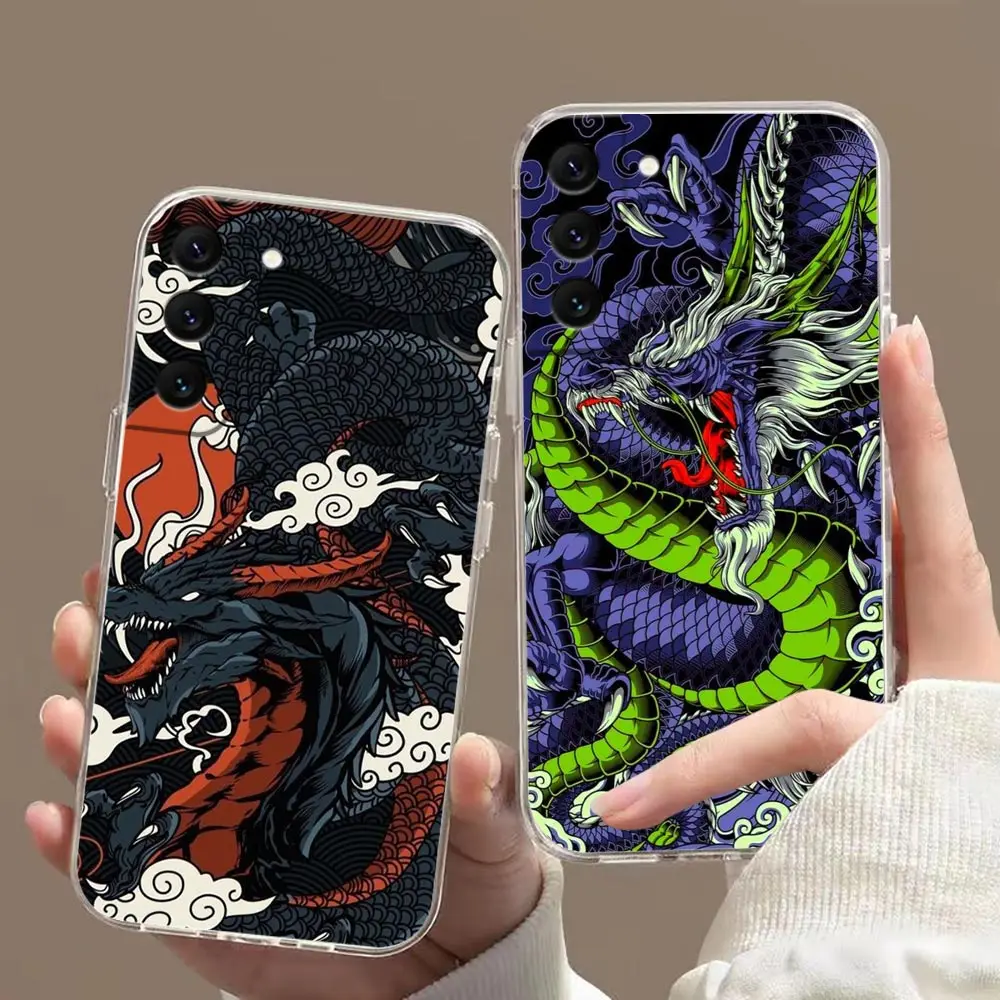 Clear Phone Case For Samsung S23 S22 S21 S20 FE S10 NOTE 10 A12 A10 A03S A04 PLUS ULTRA 5G Case Funda Mythical Dragon And Tiger