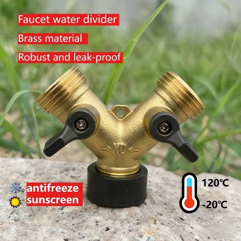 

Усиленный латунный Y-образный разветвитель для садового шланга 3/4 дюйма с двумя клапанами для наружного крана, без протечек, аксессуары для полива