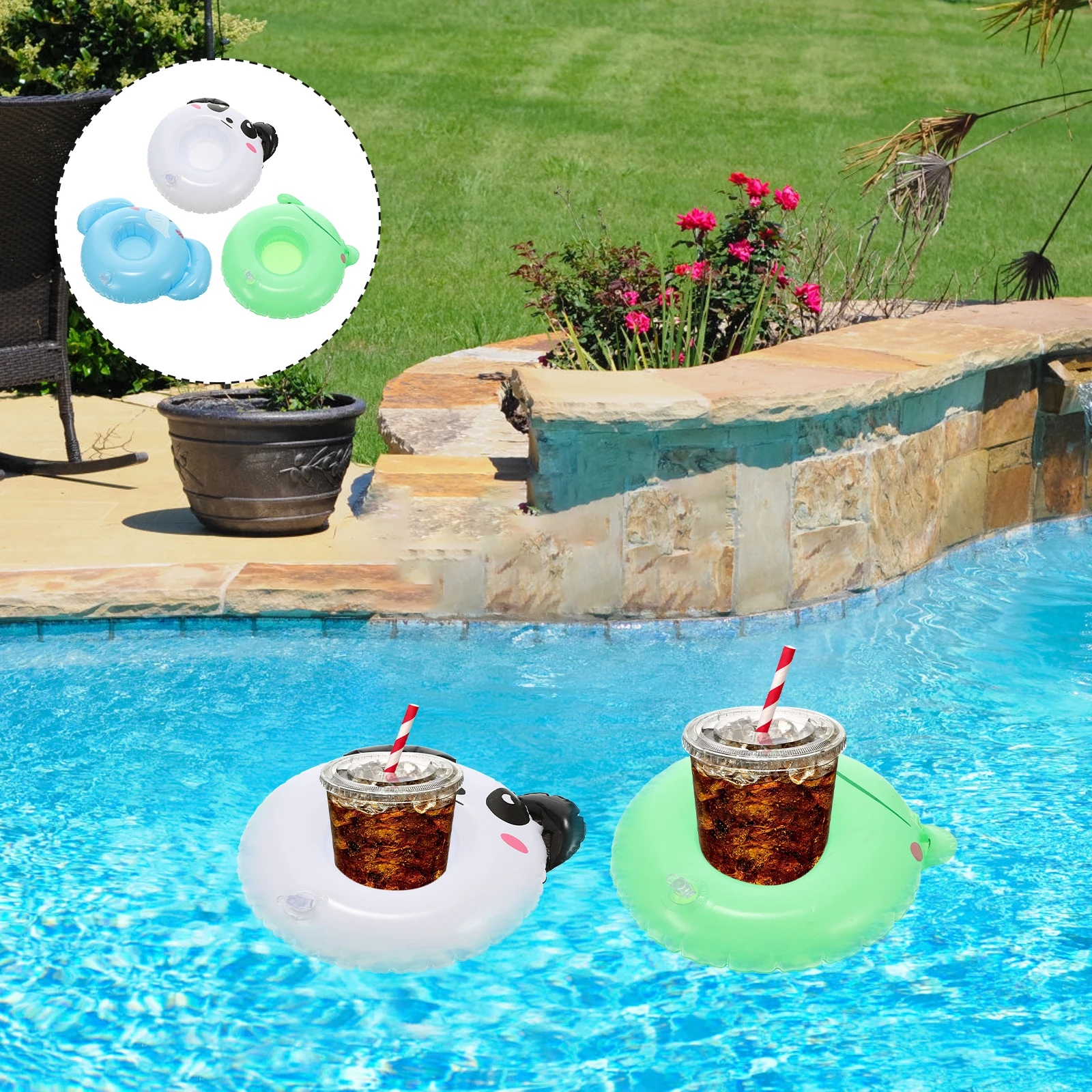 6 Pcs Inflatable Cup Holder for Pool Animal Shape Floating Drink Travel
