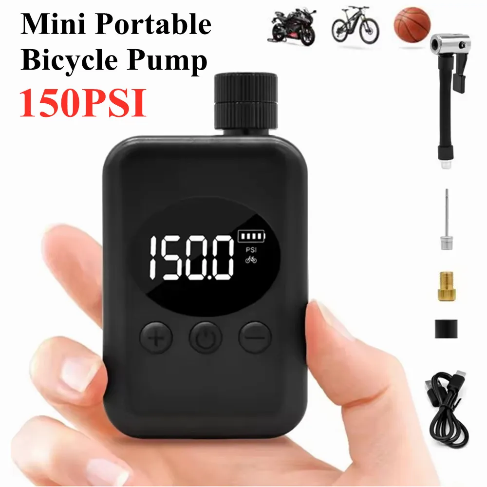 

Мини-велосипедный насос, портативный велосипедный насос для шин, воздушный насос для электрического велосипеда 150PSI с цифровым автоматическим отключением и Schrader Presta