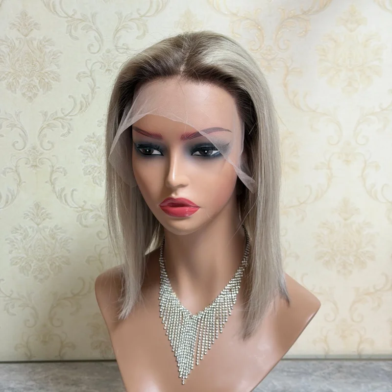 

13x4 HD Lace Front Wig 220% Density Ash Silver Blonde Straight 13x4 Lace Front Human Hair Wigs Brazilian Wig For Women Bob Wig