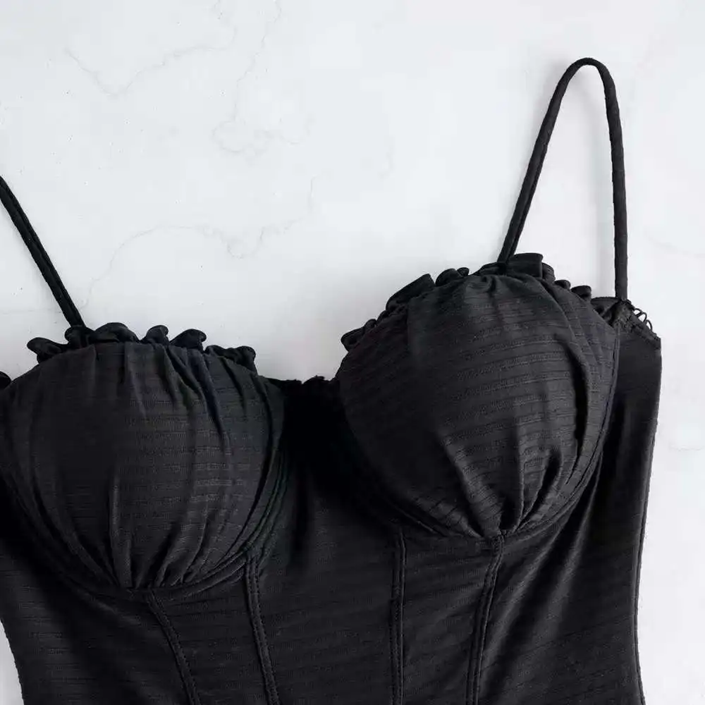 Push Up One Piece Swimsuit Female 2026 Swimwear Women Slim Bathing Suits Summer Beach Wear Frill Monokini Swimming Suit Black view 3