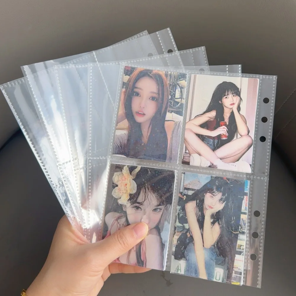 5-50pcs 4-Pocket Binder Photocards Holder Binder Background Paper Kpop Photo Album 6/3 Holes Inner Page Photo Card Binder Sleeve