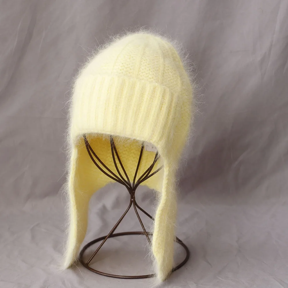 Casual Korean Style Knitted Hat Solid Color Rabbit Fur Beanie Hat Ear Protection Woolen Ear Cap Outdoor