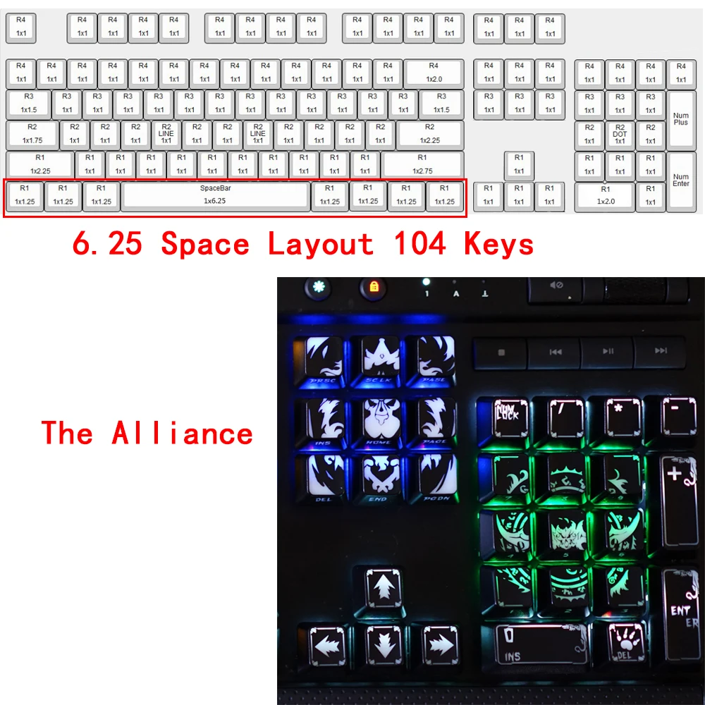 World of Warcraft WOW 104Pcs Translucent Backlight Keycap Horde Or Alliance for  Mechanical Keyboard DIY