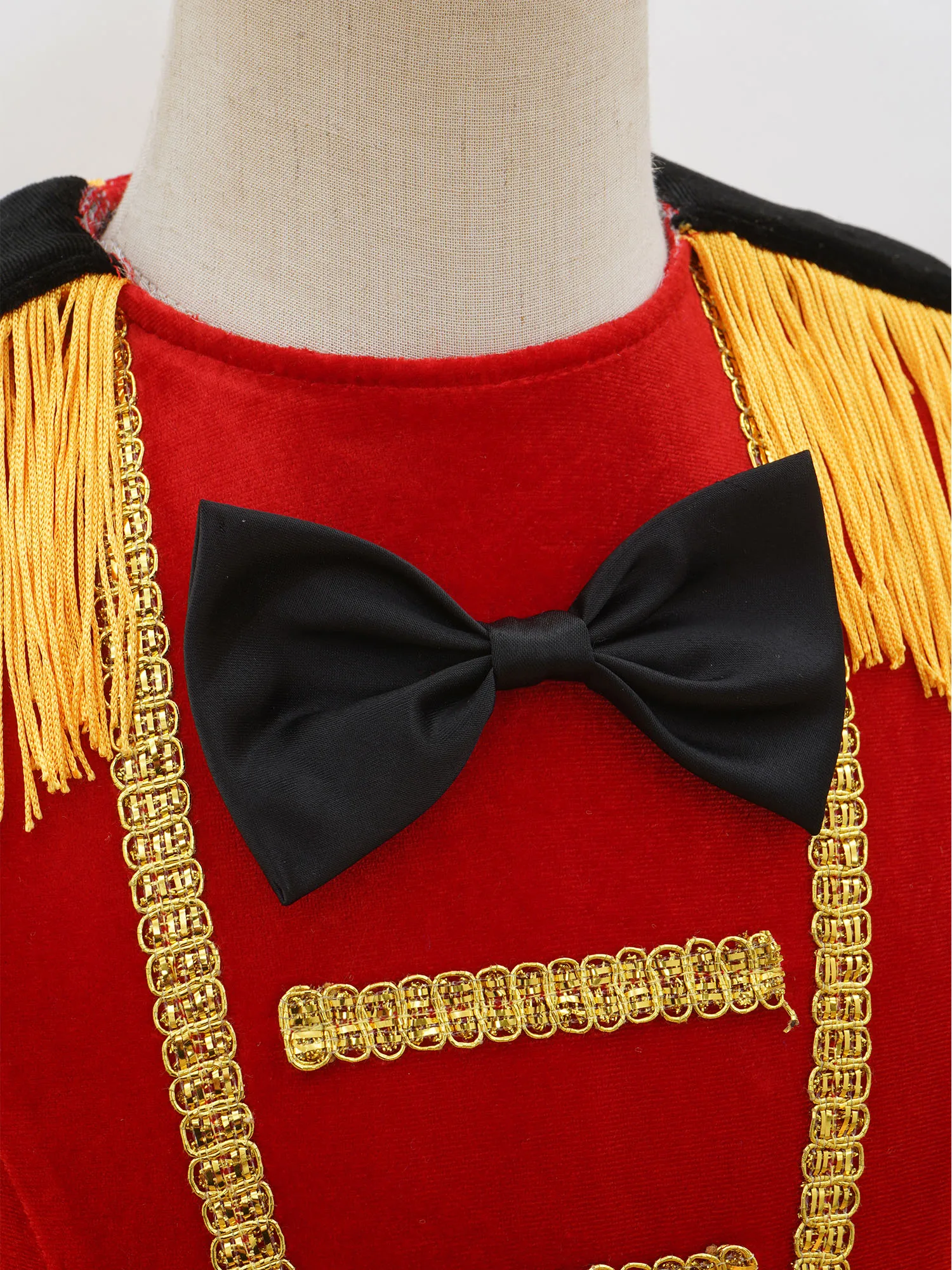 Kids Girls Circus Ringmaster Performance Costume Tassel Epaulette Gold Trim Velvet Tulle Dress for Halloween Carnival Cosplay